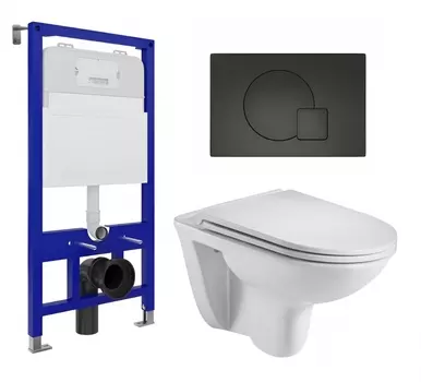 Комплект 3 в 1 инсталляция Enio Tecnico 52 EN8050052 + Подвесной унитаз WeltWasser Baarbach 004 GL-WT + кнопка черная матовая