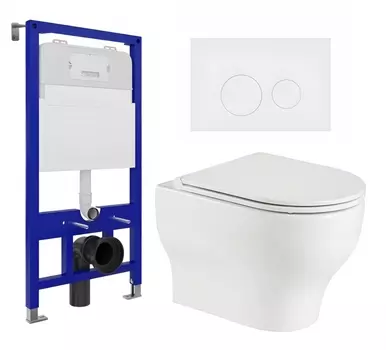 Комплект 3 в 1 инсталляция Enio Tecnico 52 EN8050052 + Подвесной унитаз WeltWasser Erlenbach 004 GL-WT + кнопка белая матовая