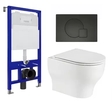 Комплект 3 в 1 инсталляция Enio Tecnico 52 EN8050052 + Подвесной унитаз WeltWasser Erlenbach 004 GL-WT + кнопка черная матовая
