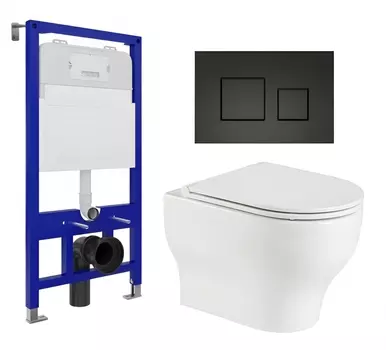 Комплект 3 в 1 инсталляция Enio Tecnico 52 EN8050052 + Подвесной унитаз WeltWasser Erlenbach 004 GL-WT + кнопка черная матовая