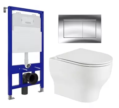 Комплект 3 в 1 инсталляция Enio Tecnico 52 EN8050052 + Подвесной унитаз WeltWasser Erlenbach 004 GL-WT + кнопка хром