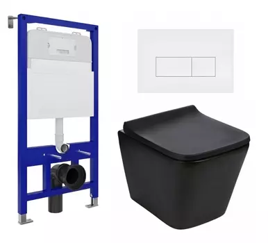 Комплект 3 в 1 инсталляция Enio Tecnico 52 EN8050052 + Подвесной унитаз WeltWasser Gelbach 041 MT-BL + кнопка белая матовая