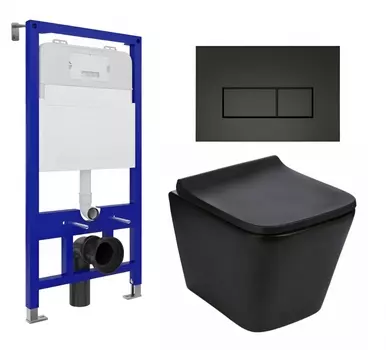 Комплект 3 в 1 инсталляция Enio Tecnico 52 EN8050052 + Подвесной унитаз WeltWasser Gelbach 041 MT-BL + кнопка черная матовая