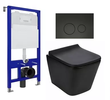 Комплект 3 в 1 инсталляция Enio Tecnico 52 EN8050052 + Подвесной унитаз WeltWasser Gelbach 041 MT-BL + кнопка черная матовая