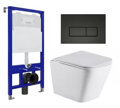 Комплект 3 в 1 инсталляция Enio Tecnico 52 EN8050052 + Подвесной унитаз WeltWasser Gelbach 043 GL-WT + кнопка черная матовая