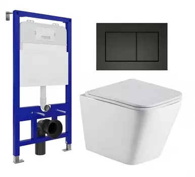 Комплект 3 в 1 инсталляция Enio Tecnico 52 EN8050052 + Подвесной унитаз WeltWasser Gelbach 043 GL-WT + кнопка черная матовая