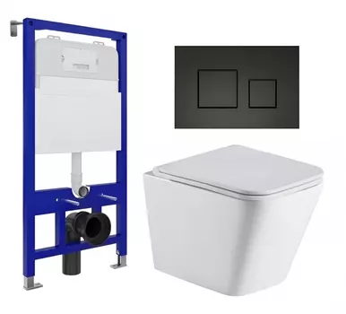 Комплект 3 в 1 инсталляция Enio Tecnico 52 EN8050052 + Подвесной унитаз WeltWasser Gelbach 043 GL-WT + кнопка черная матовая