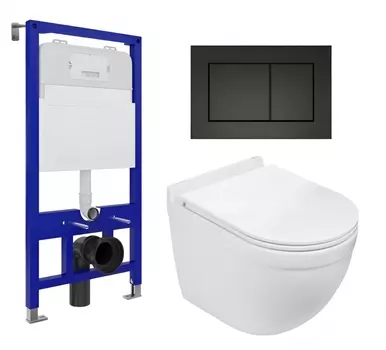Комплект 3 в 1 инсталляция Enio Tecnico 52 EN8050052 + Подвесной унитаз WeltWasser Heimbach 043 GL-WT + кнопка черная матовая