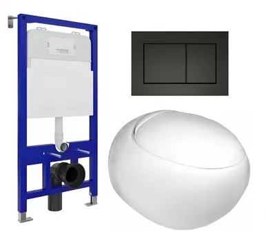Комплект 3 в 1 инсталляция Enio Tecnico 52 EN8050052 + Подвесной унитаз WeltWasser Jeckenbach + кнопка черная матовая