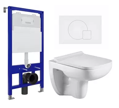 Комплект 3 в 1 инсталляция Enio Tecnico 52 EN8050052 + Подвесной унитаз WeltWasser Kehlbach 004 GL-WT + кнопка белая матовая