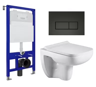 Комплект 3 в 1 инсталляция Enio Tecnico 52 EN8050052 + Подвесной унитаз WeltWasser Kehlbach 004 GL-WT + кнопка черная матовая