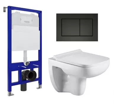 Комплект 3 в 1 инсталляция Enio Tecnico 52 EN8050052 + Подвесной унитаз WeltWasser Kehlbach 004 GL-WT + кнопка черная матовая
