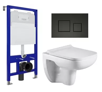 Комплект 3 в 1 инсталляция Enio Tecnico 52 EN8050052 + Подвесной унитаз WeltWasser Kehlbach 004 GL-WT + кнопка черная матовая