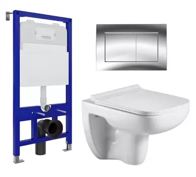 Комплект 3 в 1 инсталляция Enio Tecnico 52 EN8050052 + Подвесной унитаз WeltWasser Kehlbach 004 GL-WT + кнопка хром