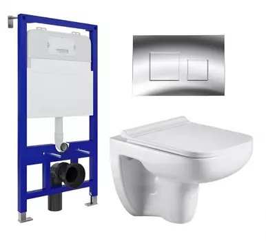 Комплект 3 в 1 инсталляция Enio Tecnico 52 EN8050052 + Подвесной унитаз WeltWasser Kehlbach 004 GL-WT + кнопка хром