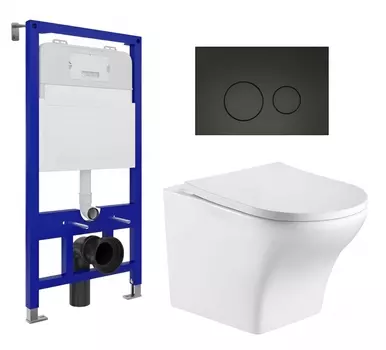 Комплект 3 в 1 инсталляция Enio Tecnico 52 EN8050052 + Подвесной унитаз WeltWasser Odenbach 004 GL-WT + кнопка черная матовая