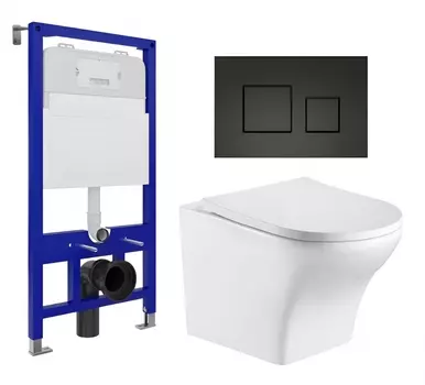 Комплект 3 в 1 инсталляция Enio Tecnico 52 EN8050052 + Подвесной унитаз WeltWasser Odenbach 004 GL-WT + кнопка черная матовая