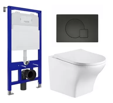 Комплект 3 в 1 инсталляция Enio Tecnico 52 EN8050052 + Подвесной унитаз WeltWasser Odenbach 004 GL-WT + кнопка черная матовая