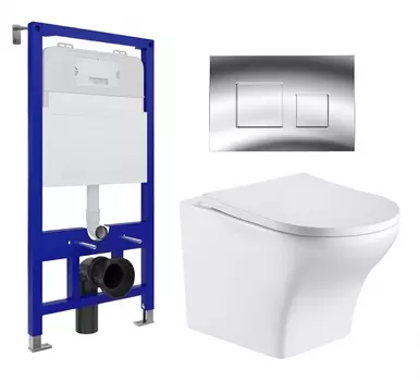 Комплект 3 в 1 инсталляция Enio Tecnico 52 EN8050052 + Подвесной унитаз WeltWasser Odenbach 004 GL-WT + кнопка хром