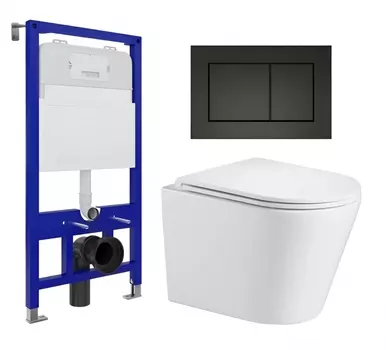 Комплект 3 в 1 инсталляция Enio Tecnico 52 EN8050052 + Подвесной унитаз WeltWasser Salzbach 043 GL-WT + кнопка черная матовая