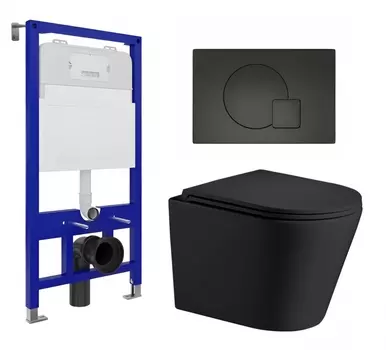 Комплект 3 в 1 инсталляция Enio Tecnico 52 EN8050052 + Подвесной унитаз WeltWasser Salzbach 043 MT-BL + кнопка черная матовая