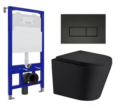 Комплект 3 в 1 инсталляция Enio Tecnico 52 EN8050052 + Подвесной унитаз WeltWasser Salzbach 043 MT-BL + кнопка черная матовая