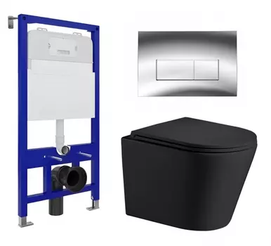 Комплект 3 в 1 инсталляция Enio Tecnico 52 EN8050052 + Подвесной унитаз WeltWasser Salzbach 043 MT-BL + кнопка хром