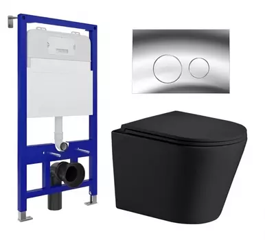 Комплект 3 в 1 инсталляция Enio Tecnico 52 EN8050052 + Подвесной унитаз WeltWasser Salzbach 043 MT-BL + кнопка хром