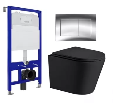 Комплект 3 в 1 инсталляция Enio Tecnico 52 EN8050052 + Подвесной унитаз WeltWasser Salzbach 043 MT-BL + кнопка хром