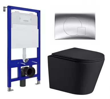 Комплект 3 в 1 инсталляция Enio Tecnico 52 EN8050052 + Подвесной унитаз WeltWasser Salzbach 043 MT-BL + кнопка хром