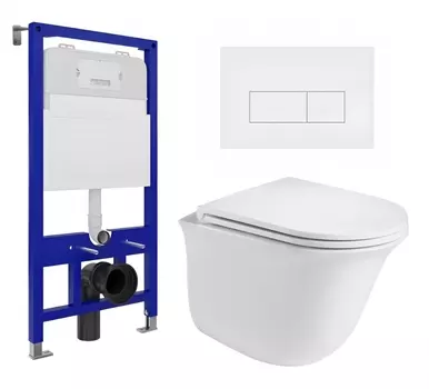 Комплект 3 в 1 инсталляция Enio Tecnico 52 EN8050052 + Подвесной унитаз WeltWasser Telbach 004 GL-WT + кнопка белая матовая