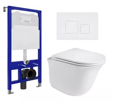 Комплект 3 в 1 инсталляция Enio Tecnico 52 EN8050052 + Подвесной унитаз WeltWasser Telbach 004 GL-WT + кнопка белая матовая