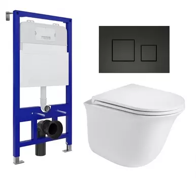 Комплект 3 в 1 инсталляция Enio Tecnico 52 EN8050052 + Подвесной унитаз WeltWasser Telbach 004 GL-WT + кнопка черная матовая