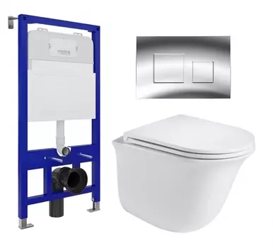 Комплект 3 в 1 инсталляция Enio Tecnico 52 EN8050052 + Подвесной унитаз WeltWasser Telbach 004 GL-WT + кнопка хром