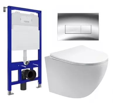 Комплект 3 в 1 инсталляция Enio Tecnico 52 EN8050052 + Унитаз подвесной Акватек Европа AQ1900-00 + кнопка хром