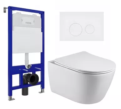 Комплект 3 в 1 инсталляция Enio Tecnico 52 EN8050052 + Унитаз подвесной Акватек Вега AQ1905-00 + кнопка белая матовая