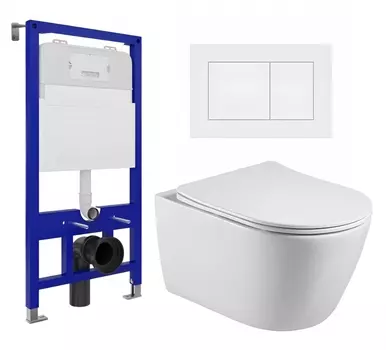 Комплект 3 в 1 инсталляция Enio Tecnico 52 EN8050052 + Унитаз подвесной Акватек Вега AQ1905-00 + кнопка белая матовая