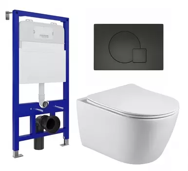 Комплект 3 в 1 инсталляция Enio Tecnico 52 EN8050052 + Унитаз подвесной Акватек Вега AQ1905-00 + кнопка черная матовая