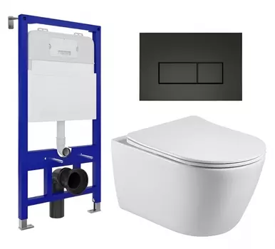 Комплект 3 в 1 инсталляция Enio Tecnico 52 EN8050052 + Унитаз подвесной Акватек Вега AQ1905-00 + кнопка черная матовая