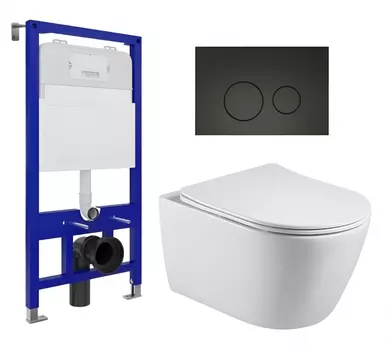 Комплект 3 в 1 инсталляция Enio Tecnico 52 EN8050052 + Унитаз подвесной Акватек Вега AQ1905-00 + кнопка черная матовая