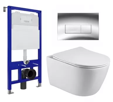 Комплект 3 в 1 инсталляция Enio Tecnico 52 EN8050052 + Унитаз подвесной Акватек Вега AQ1905-00 + кнопка хром