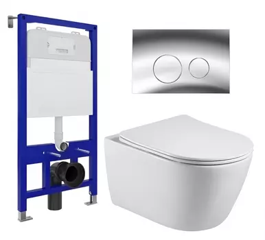 Комплект 3 в 1 инсталляция Enio Tecnico 52 EN8050052 + Унитаз подвесной Акватек Вега AQ1905-00 + кнопка хром