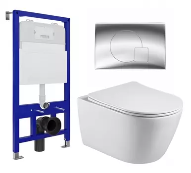 Комплект 3 в 1 инсталляция Enio Tecnico 52 EN8050052 + Унитаз подвесной Акватек Вега AQ1905-00 + кнопка хром