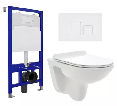 Комплект 3 в 1 инсталляция Enio Tecnico 52 EN8050052 + Унитаз подвесной AQUAme AQM2008 + кнопка белая матовая