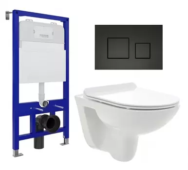 Комплект 3 в 1 инсталляция Enio Tecnico 52 EN8050052 + Унитаз подвесной AQUAme AQM2008 + кнопка черная матовая