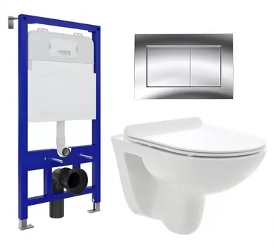 Комплект 3 в 1 инсталляция Enio Tecnico 52 EN8050052 + Унитаз подвесной AQUAme AQM2008 + кнопка хром