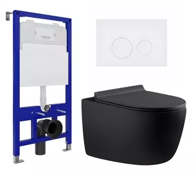 Комплект 3 в 1 инсталляция Enio Tecnico 52 EN8050052 + Унитаз подвесной Aquanet Cetus 287008 + кнопка белая матовая