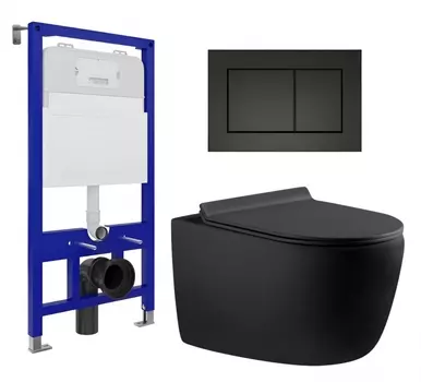 Комплект 3 в 1 инсталляция Enio Tecnico 52 EN8050052 + Унитаз подвесной Aquanet Cetus 287008 + кнопка черная матовая