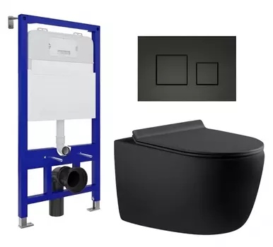 Комплект 3 в 1 инсталляция Enio Tecnico 52 EN8050052 + Унитаз подвесной Aquanet Cetus 287008 + кнопка черная матовая