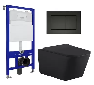 Комплект 3 в 1 инсталляция Enio Tecnico 52 EN8050052 + Унитаз подвесной Aquanet Tavr-W BW 287011 + кнопка черная матовая